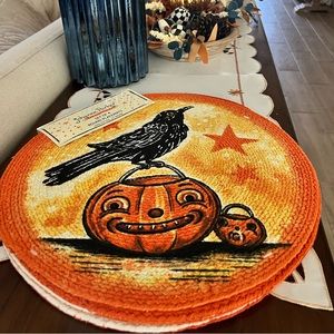 Johanna Parker vintage Halloween placemats set of 4 NWT pumpkin/crow